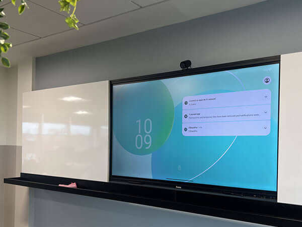 iiyama interactive display used for hybrid collaboration sessions in Synextra’s office meeting area.